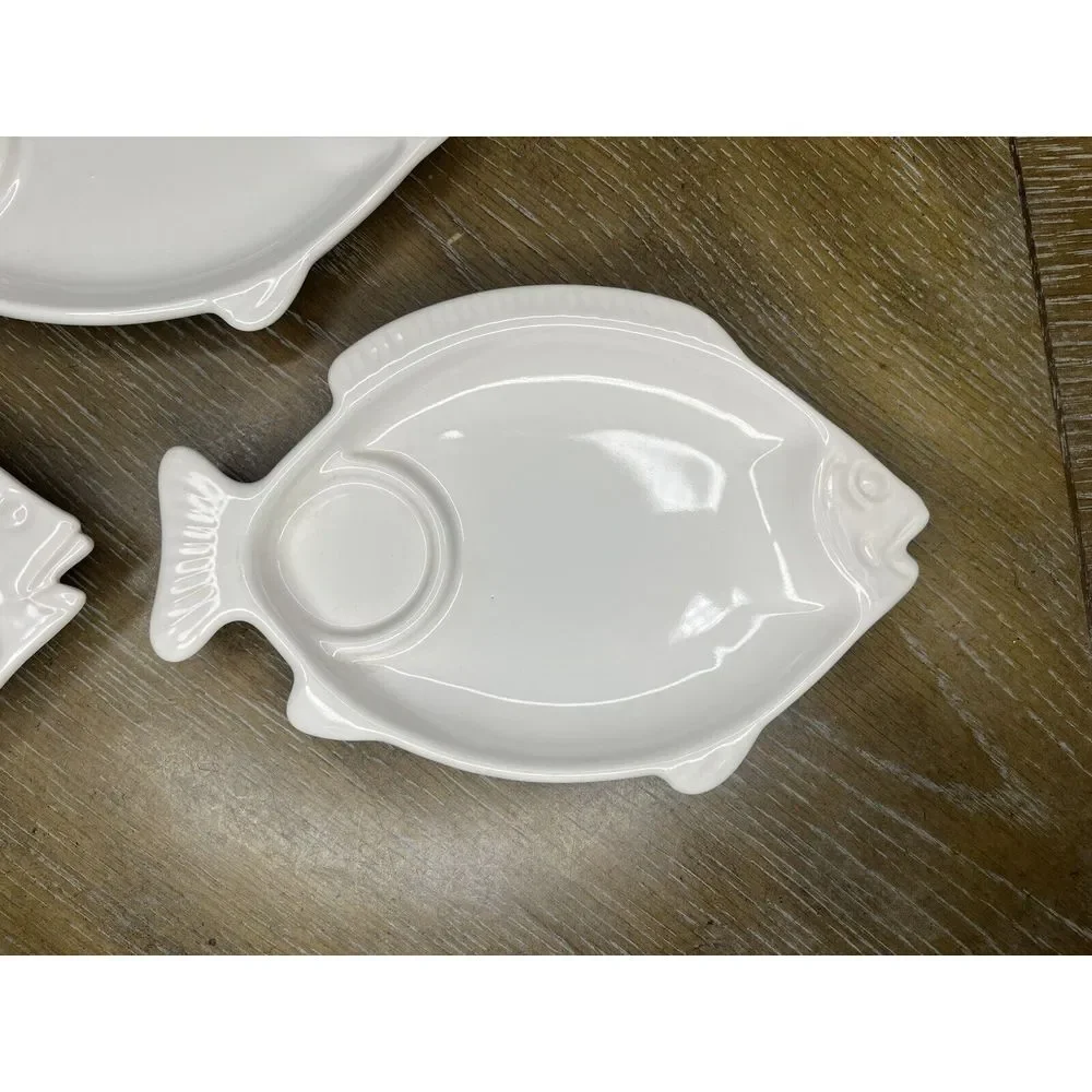 3x Vintage Pfaltzgraff Hearth Seafood Cocktail Server Plate White 247‎ Fish Dish